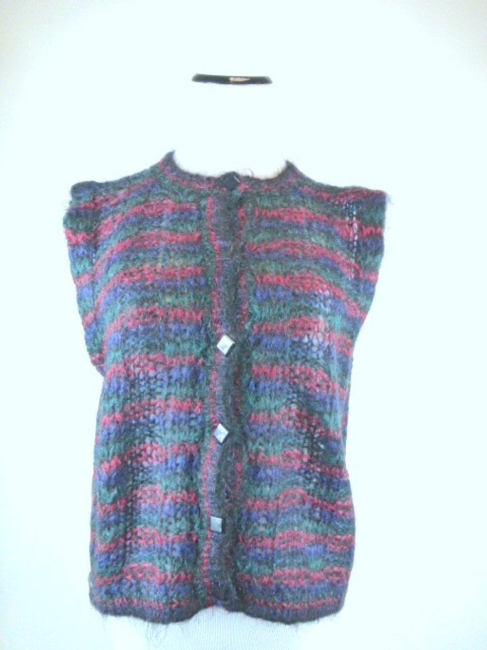 CULLINANE plaid tartan MOHAIR CARDIGAN sweater VEST black blue S